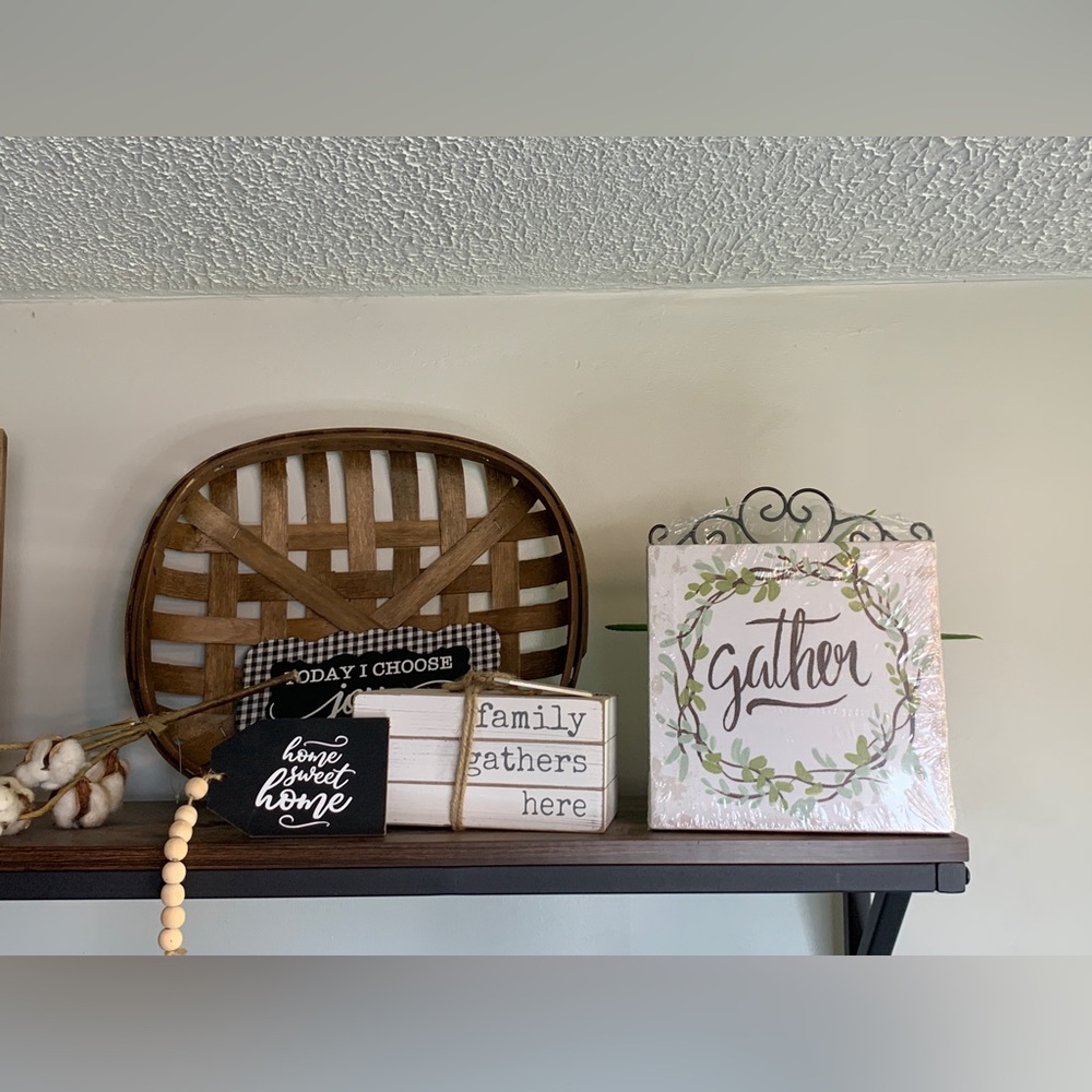 “Gather” farmhouse decor canvas sign with metal hanger